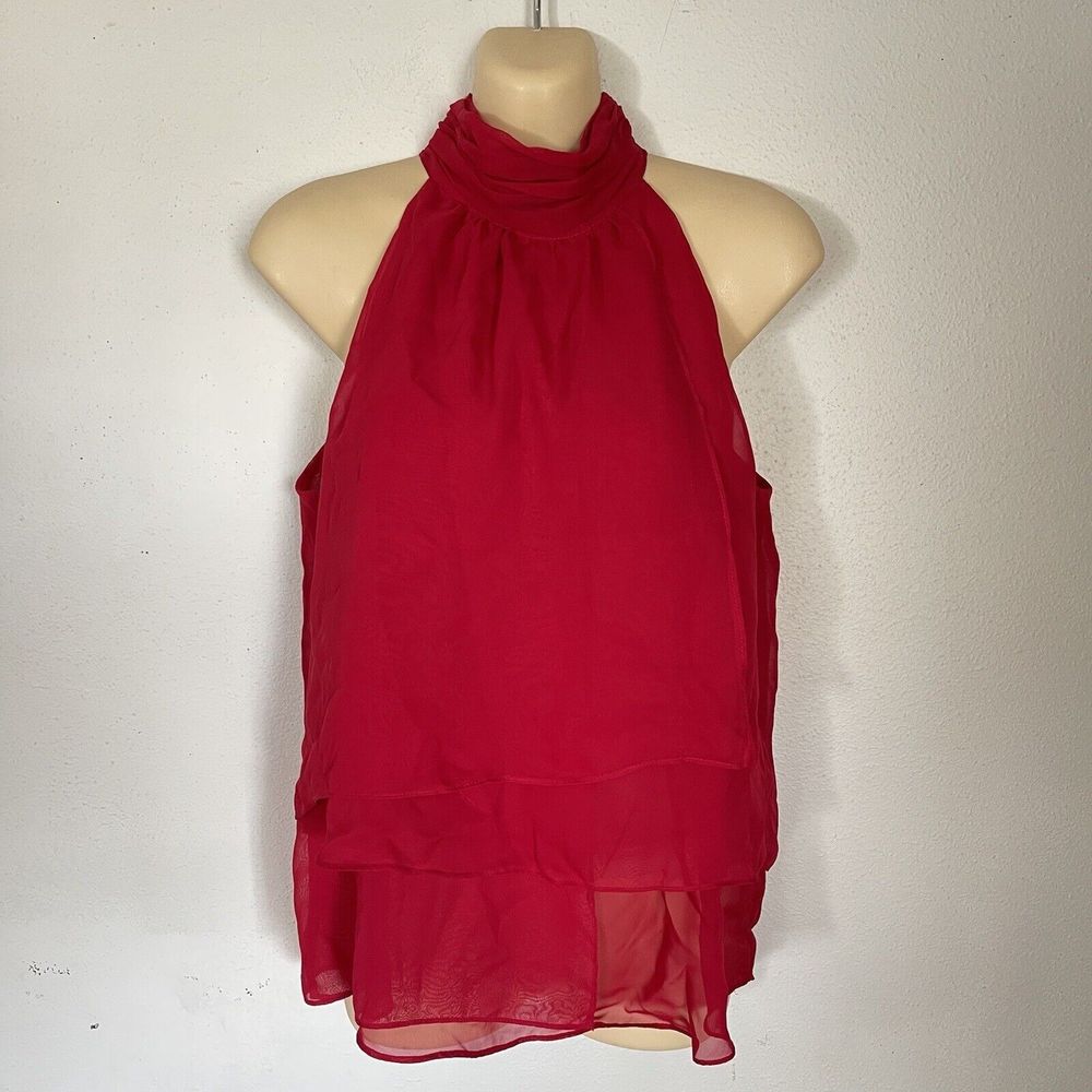 Studio Y Women's Small Halter Neck Layered Top Red Sleeveless Blouse
